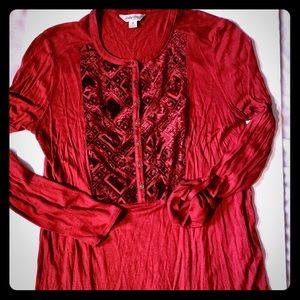 Lucky Brand russet long sleeve tee button front